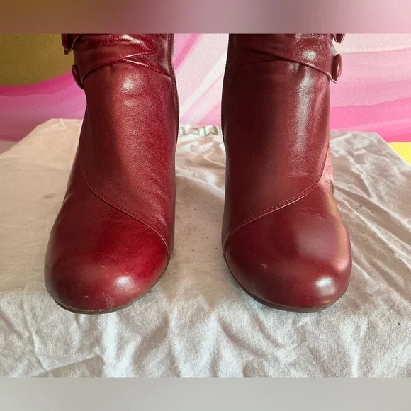 Miz Mooz Deep Red Button Detail Heeled Boots - Picture 5 of 16